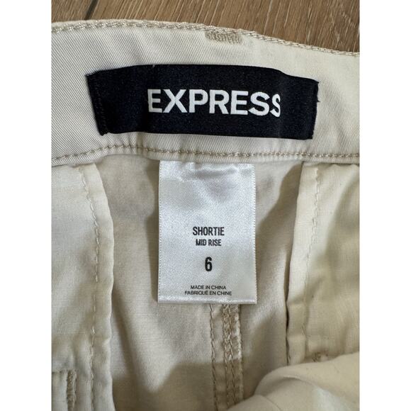 Lot 2 Express Shorties Shorts Y2K Stye Khaki Chino Sz 6 Low Rise Frayed Mini - Picture 9 of 16